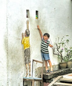 Boys reaching up!
Boy on Chair Mural
Canon Street, Penang
